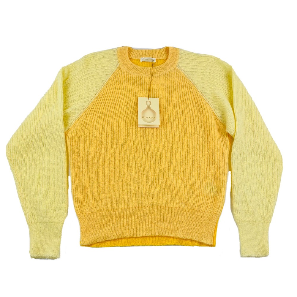 STINE GOYA Yellow Colorblock Mohair Blend Crewneck Knit Sweater Size S NWT
